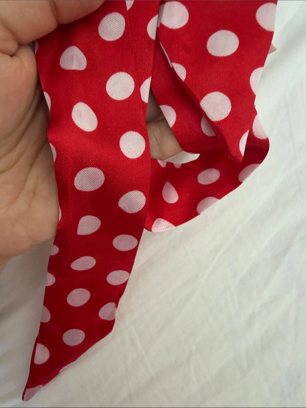 Red Polka Dot Satin Hair Scarf for Bag 💼